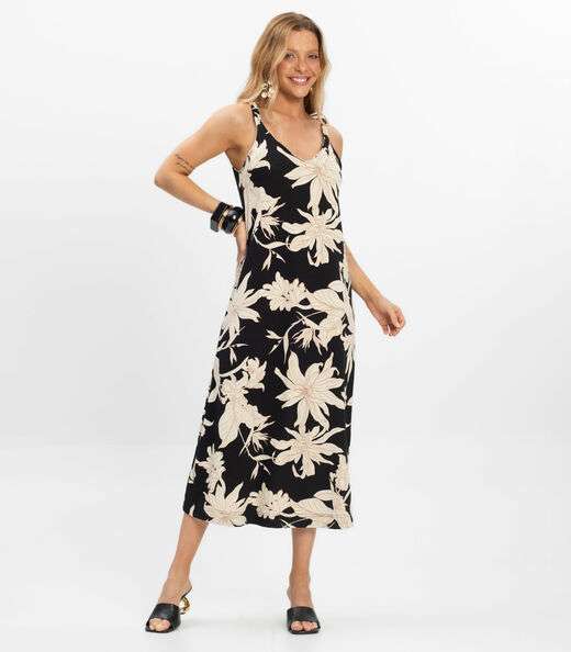 Vestido Super Midi Feminino Visco Maquinetada Preto