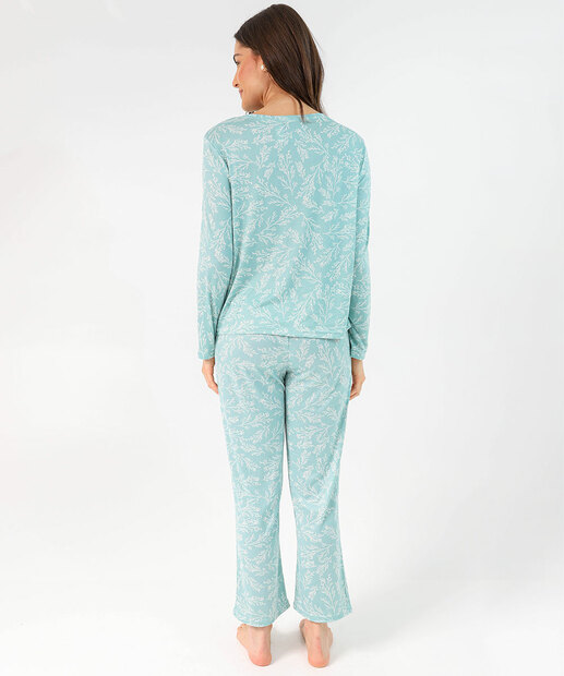 Pijama Feminino Capri Estampado Manga Longa Marisa Azul