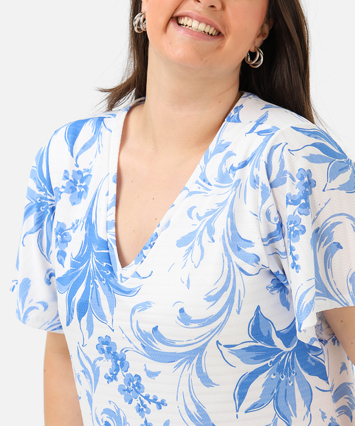 Vestido Plus Size Feminino Midi Floral Marisa Azul