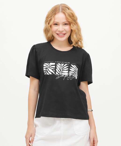 Image_Blusa Feminina Estampa Folhas Manga Curta Marisa