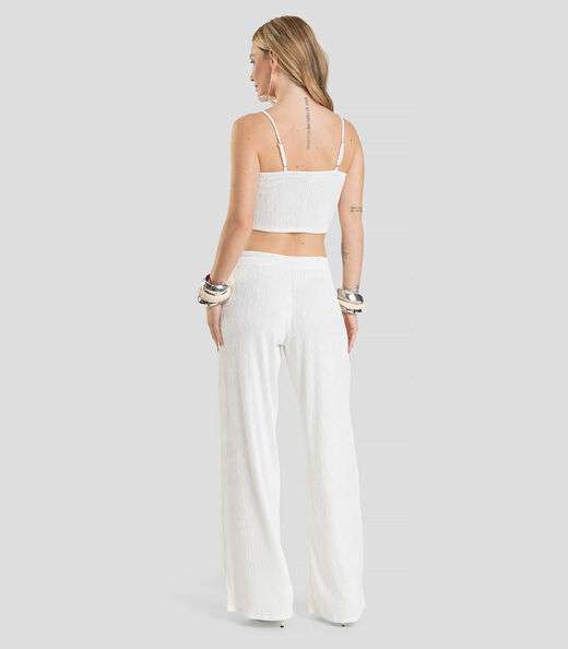 Calça Pantalona Feminina Texturizada Fluída Dianna Bege