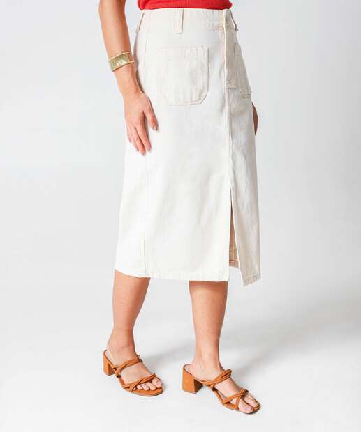 Saia Midi Sarja Feminina Fenda Marisa Off White