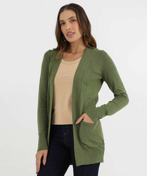 Image_Cardigan Feminino Tricô Alongado Marisa Verde