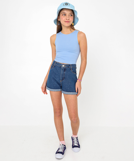 Blusa Juvenil Regata Sem Costura Canelada Marisa Tam 10 a 16 Azul
