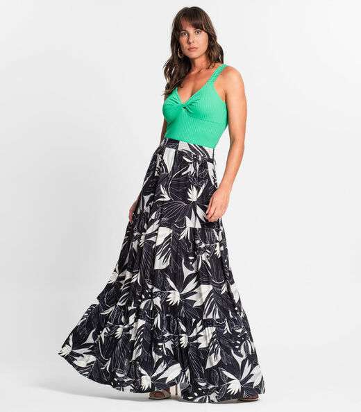 Saia Longa Feminina Estampada Rovitex Preto