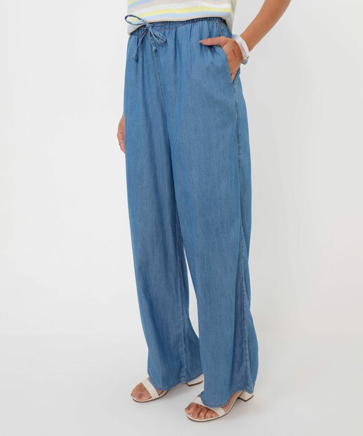 Calça Jeans Pantalona Feminina Marisa Azul