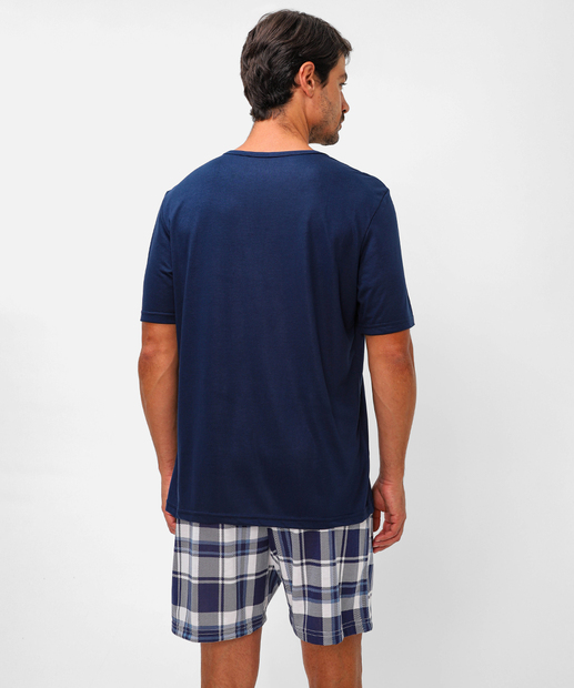 Pijama Masculino Xadrez Manga Curta MR Azul