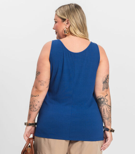 Regata Plus Size Em Ribana Canelada Secret Glam Azul