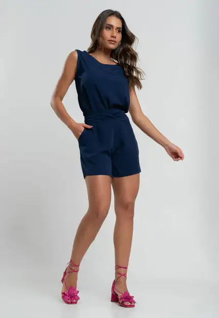 Short Amarração Viscolinho Azul Salvatore Fashion