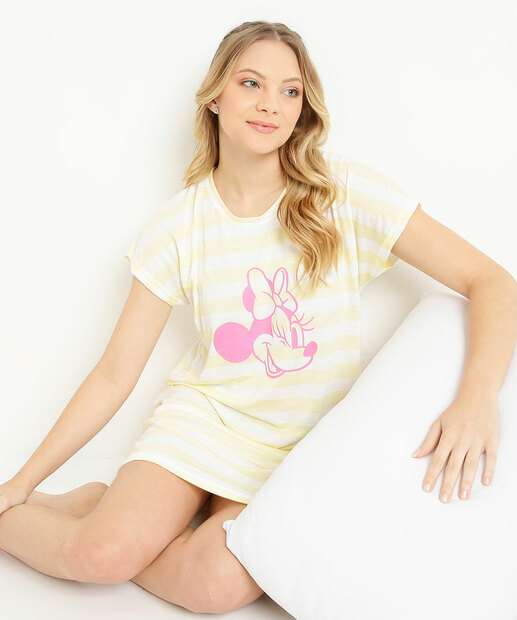 Camisola Estampa Minnie Listrada Manga Curta Disney