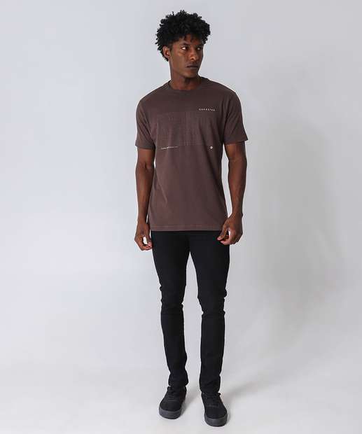 Camiseta Masculina Estampa Frontal Gangster Marrom