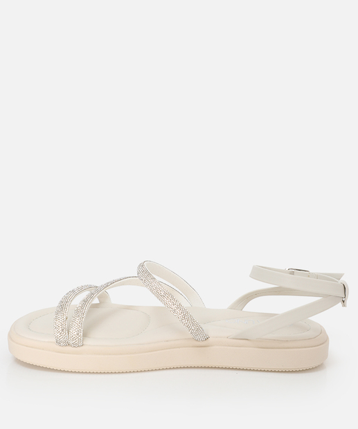 Sandália Flatform Strass Feminina Via Uno Off White
