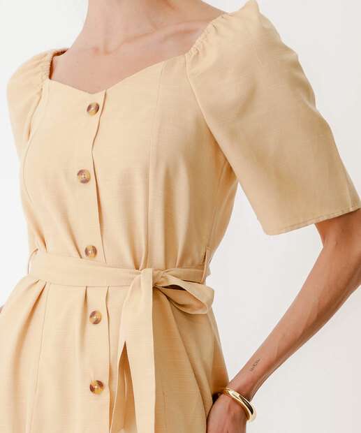 Vestido Midi Feminino Fenda Lastex Marisa Bege