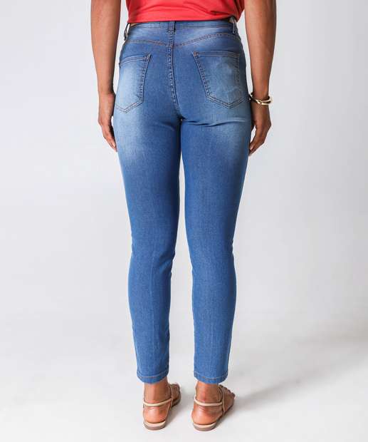 Calça Skinny Feminina Cinto Ecxo Jeans Azul