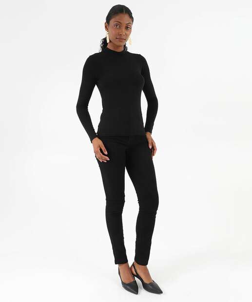 Image_Calça Feminina Sarja Skinny Cintura Alta Sawary Preto