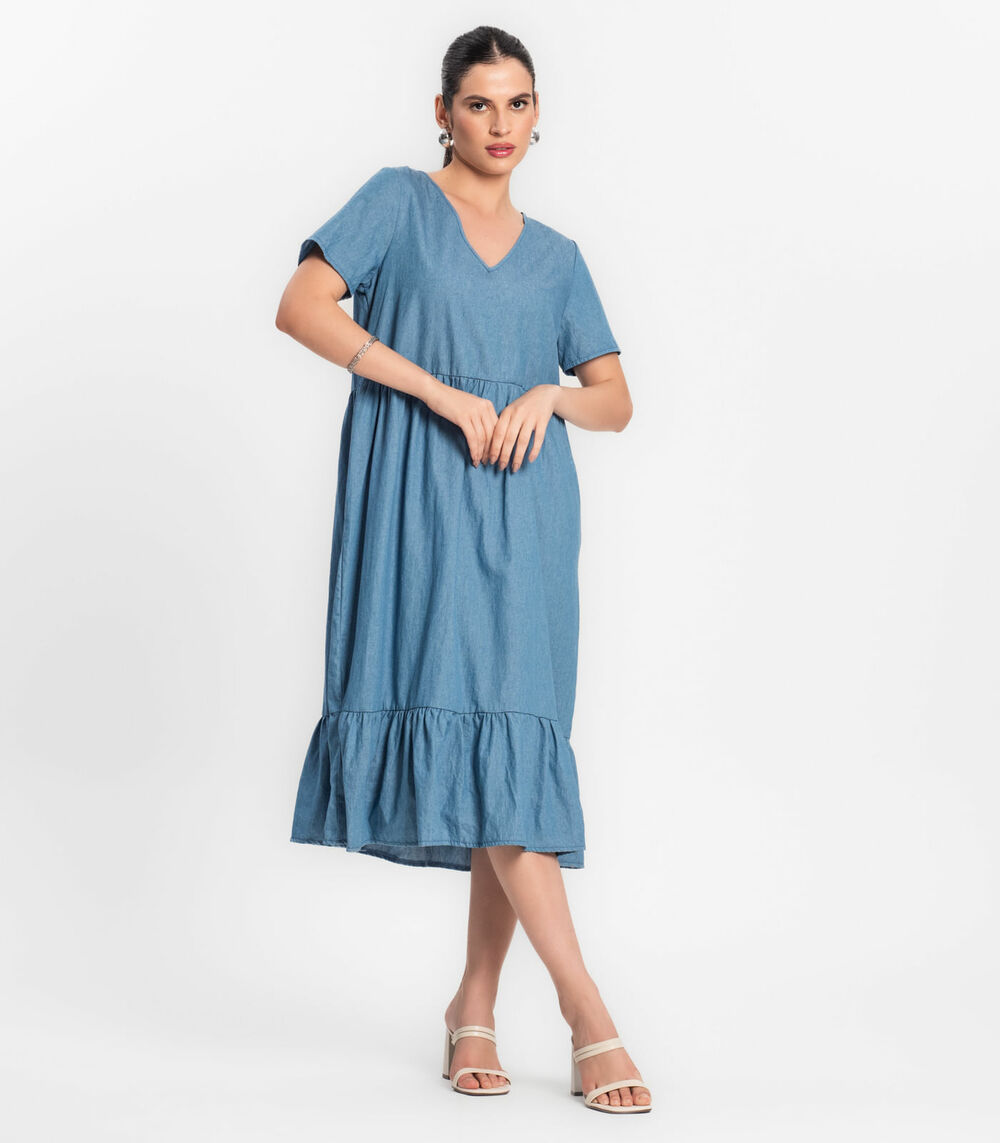 リィ Vestido Midi Feminino Rovitex Azul | Marisa