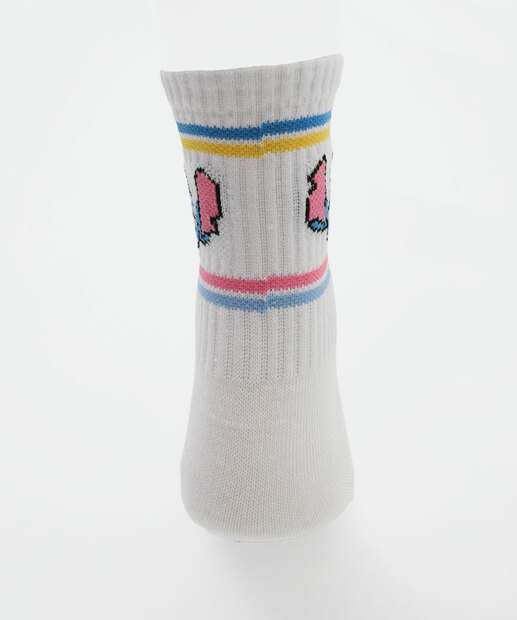 Kit 2 Pares Meias Soquete Feminina Stitch Disney Rosa