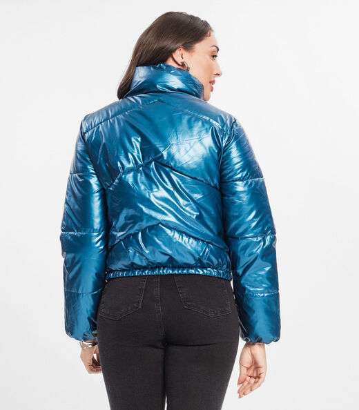 Jaqueta Puffer Feminina Metalizada Select Azul