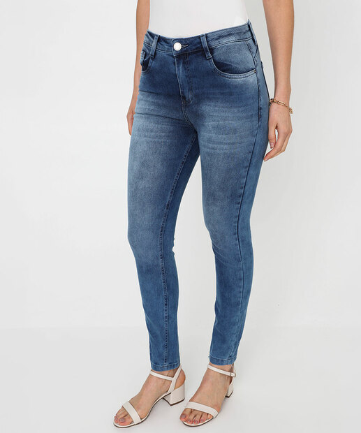 Calça Jeans Skinny Feminina Cintura Média Azul