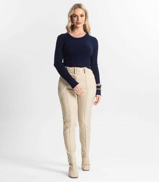 Image_Calça Alfaiataria Tradicional Com Cinto Select Bege