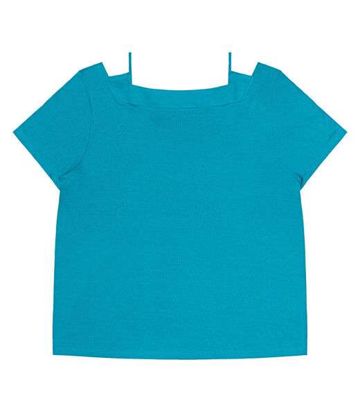 Blusa Feminina Plus Size Decote V Secret Glam Azul
