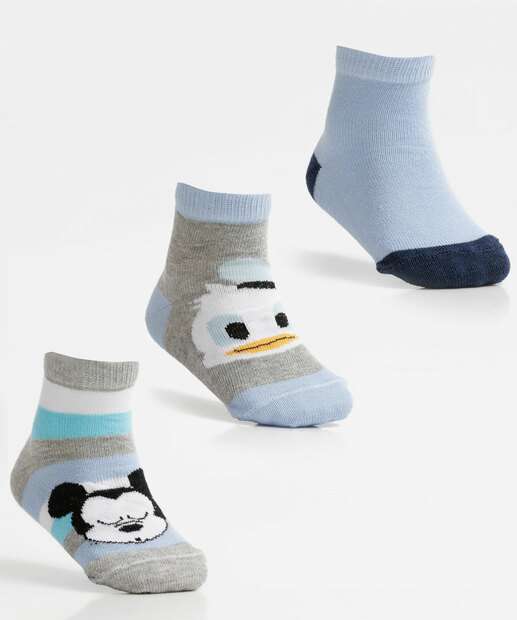 Kit 3 Pares Meias Infantil Soquete Estampadas Disney