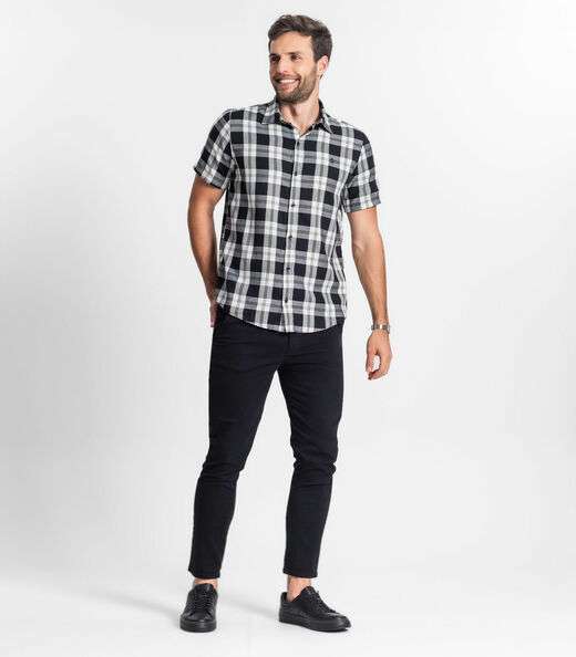 Camisa Masculina Xadrez Diametro Preto