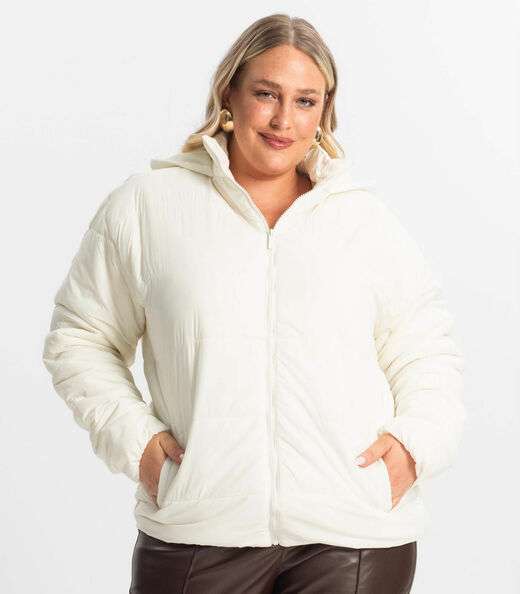 Jaqueta Com Capuz Feminina Plus Size Secret Glam Bege