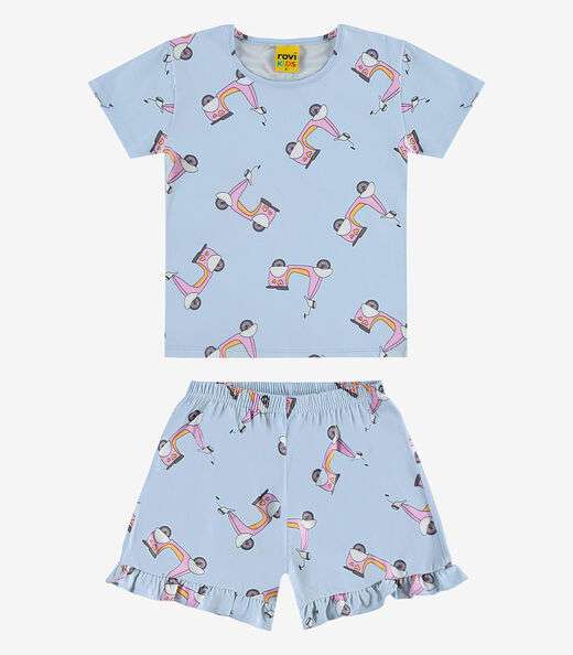 Pijama Infantil Menina Meia Malha Rovi Kids Azul