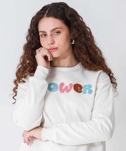 Blusão Feminino Moletom Flanelado Marisa Off White