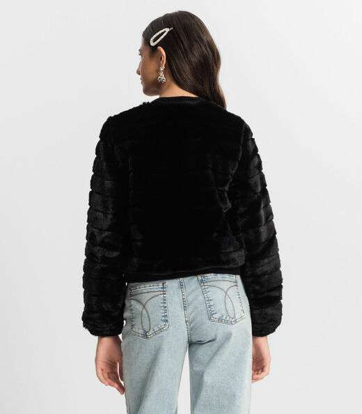 Jaqueta Juvenil Feminina Com Pelo Minty Preto