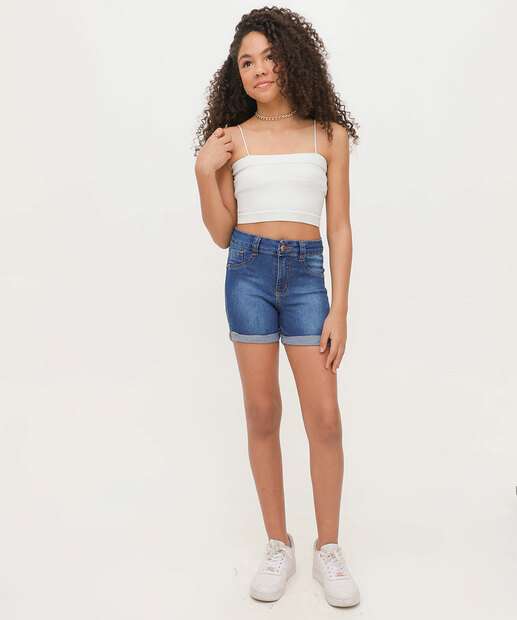 Image_Short Juvenil Jeans Cintura Alta Barra Dobrada Tam 10 a 16