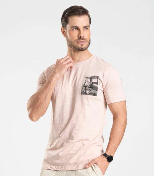 Camiseta Masculina Meia Malha Diametro Rosa