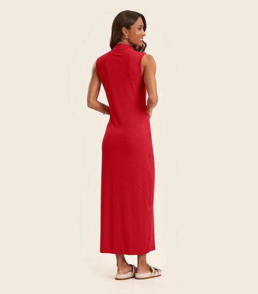 Vestido Midi Ribana Canelada Rovitex Vermelho