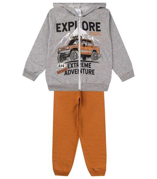 Conjunto De Moletom Infantil Com Capuz Kappes Cinza