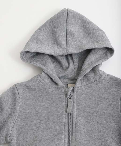 Casaco Infantil Moletom Flanelado Capuz Marisa Tam 1 a 3 Cinza
