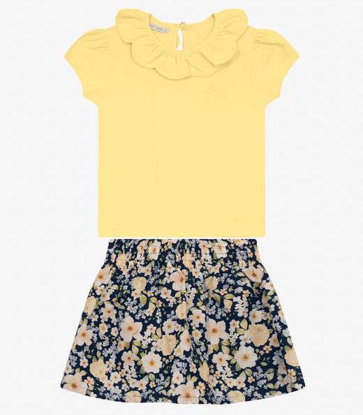 Conjunto Feminino Blusa com Saia  Trick Nick Amarelo