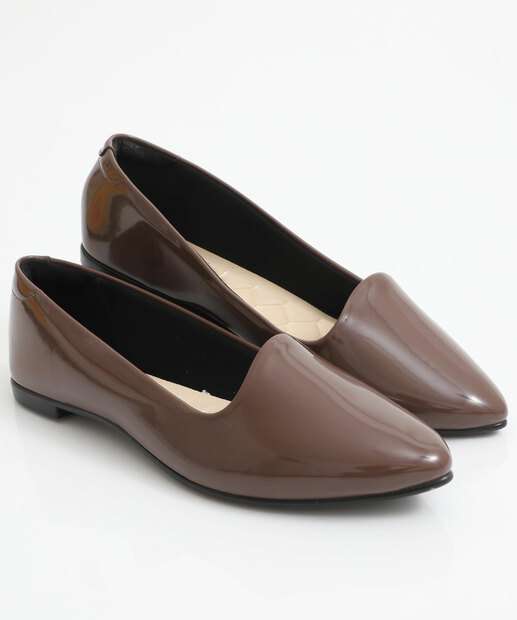 Sapatilha Feminina Bico Fino Verniz Moleca Marrom