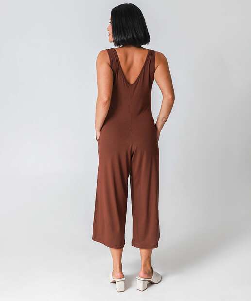 Macacão Feminino Pantacourt Alças Largas Marisa Marrom