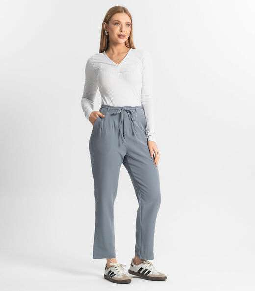 Calça Feminina Cenoura Em Alfaiataria Veshine Azul