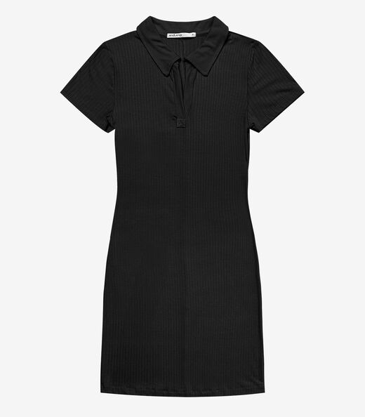 Vestido De Ribana Canelado Feminino Endless Preto
