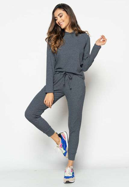 Casaco  Comfy Malha Canelada Com Capuz Grafite