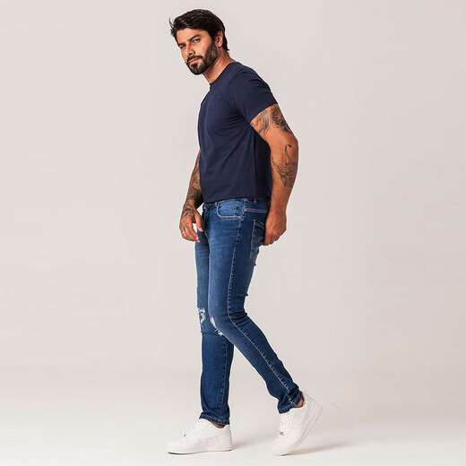 Calça Jeans Skinny Puídos Masculina Zune