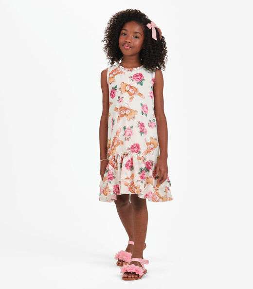 Vestido Meia Malha e Chiffon Trick Nick Bege