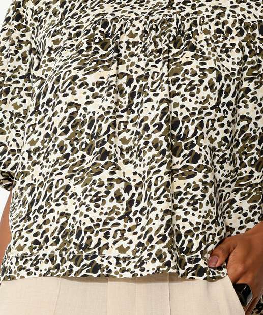 Blusa Feminina Animal Print Manga Curta Bufante Marisa