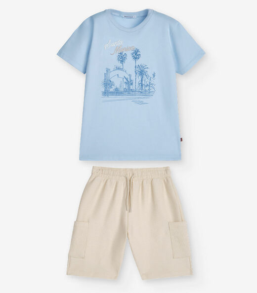 Conjunto Camiseta com Bermuda Menino Trick Nick Azul