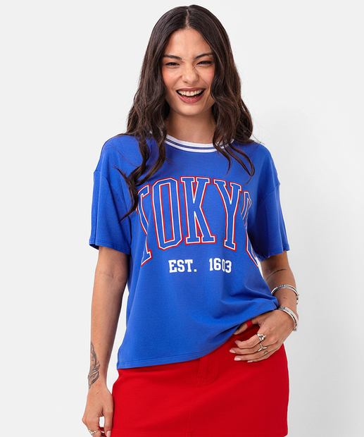 Image_Camiseta Feminina Oversized Estampada Marisa Azul