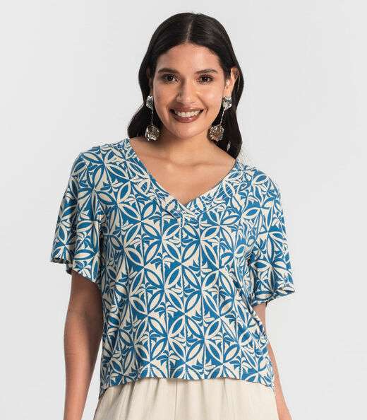 Blusa Feminina Estampada Godê Rovitex Azul