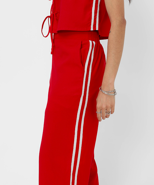 Calça Pantalona Feminina Faixa Lateral Marisa Vermelho