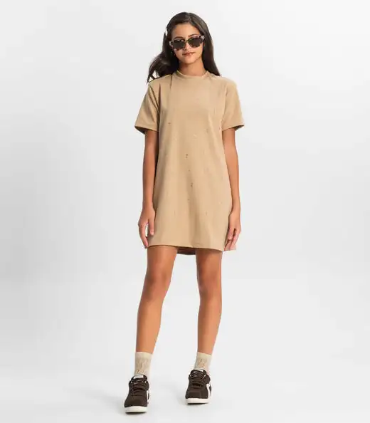 Vestido Juvenil Com Strass Minty Marrom